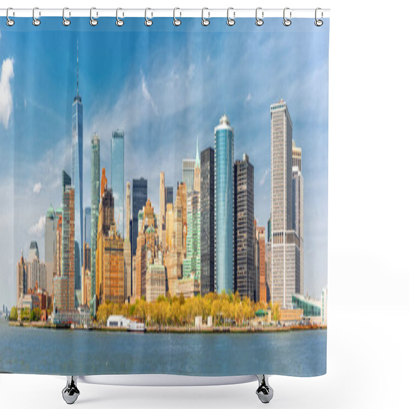 Personality  Downtown New York Skyline Panorama Viewed From A Boat Sailing The Upper Bay Shower Curtains