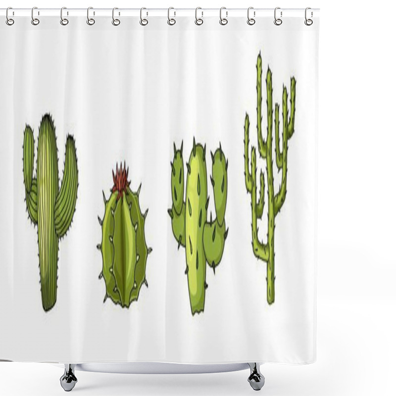 Personality  Cactus Plants Set Of Desert. Realistic Vector Illustration Isolated On White Shower Curtains