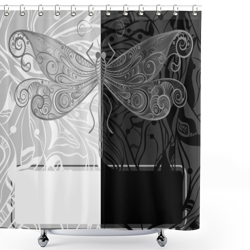 Personality  Vector Monochrome Concept Dragonfly Shower Curtains