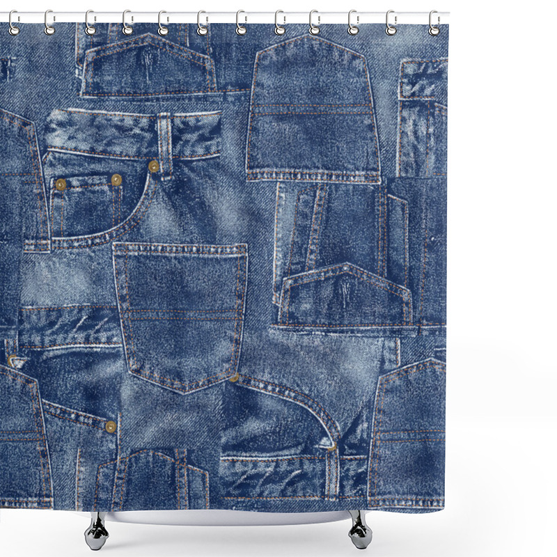 Personality  Denim Material Patchwork Shower Curtains