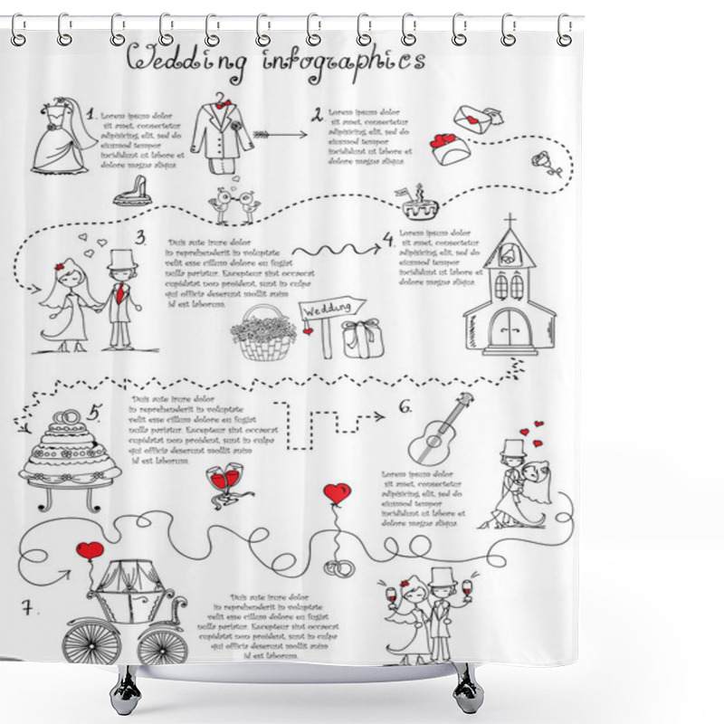 Personality  Doodle Wedding Infographics Shower Curtains