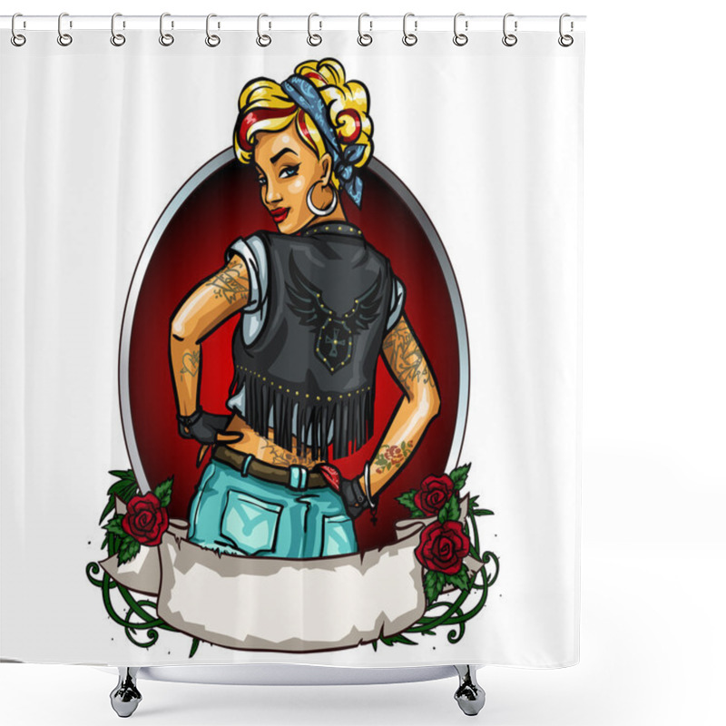 Personality  Pretty Pin Up Girl Label Shower Curtains