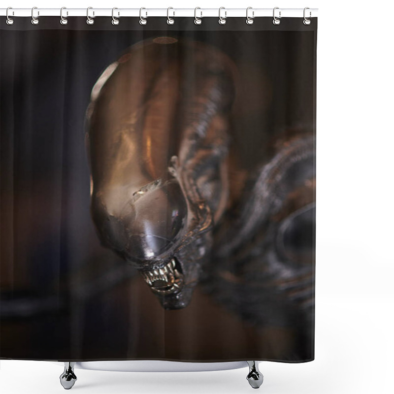 Personality  GRUYERE, SWITZERLAND - Sep 15, 2019: The Alien And Other Creations Of The Swiss Artist H.R. Giger As Shown In His Museum And His Bar In Gruyere Switzerland Shower Curtains