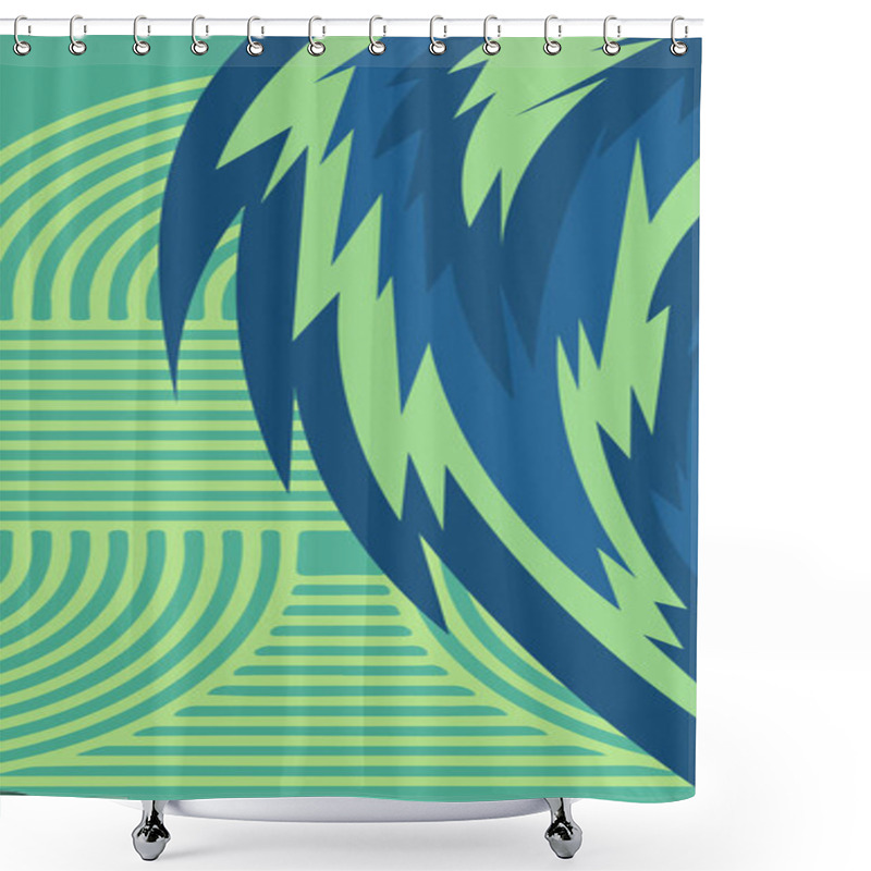 Personality  Abstract Background With Swirl Curly Ornament On Geometric Stripes Texture. Collage Of Stripes Texture With Decorative Curl Curves Shapes Ornament. Shower Curtains