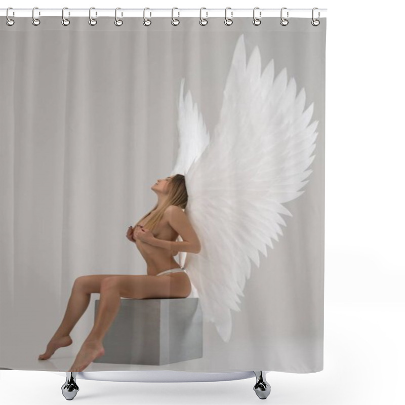 Personality  Naked Angel With Wings Sitting On Cube Shower Curtains