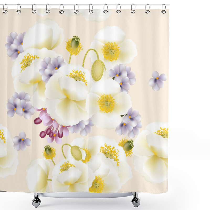 Personality  Floral Vector Seamless Wallpaper With Poppy Flowers Shower Curtains