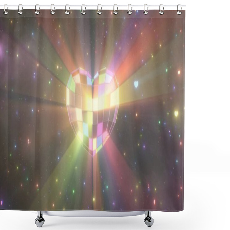 Personality  Pretty Rainbow Heart Shaped Disco Shining Sparkle Light Rays Rotating - Abstract Background Texture Shower Curtains