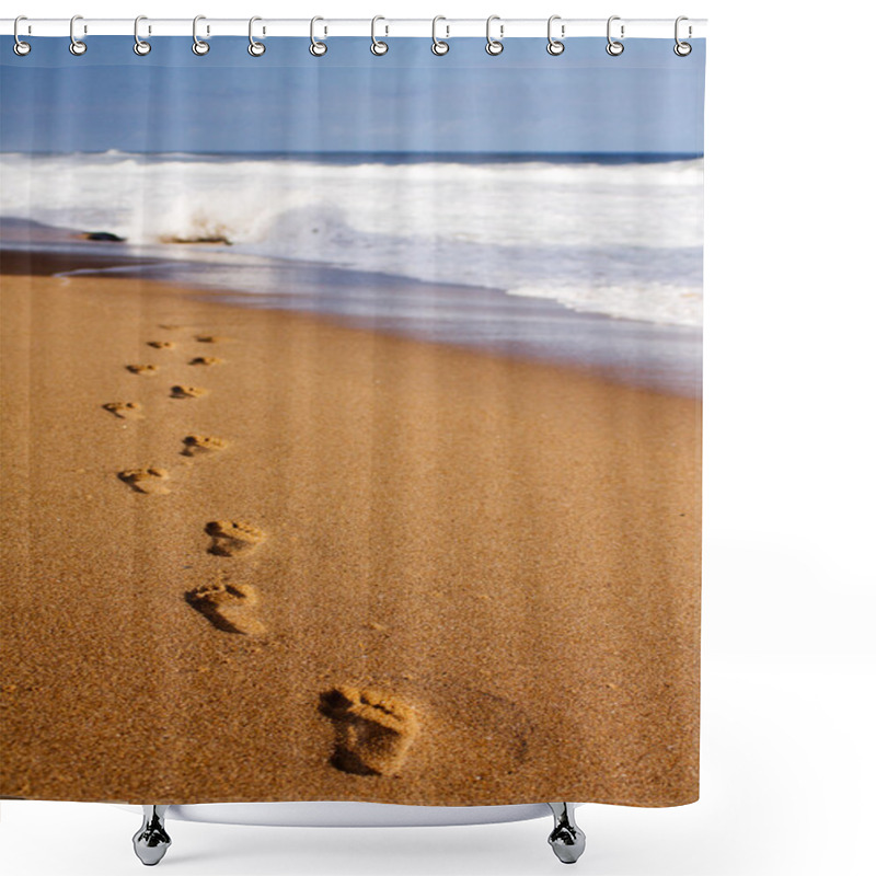 Personality  Footprints Leading Into The Water Shower Curtains