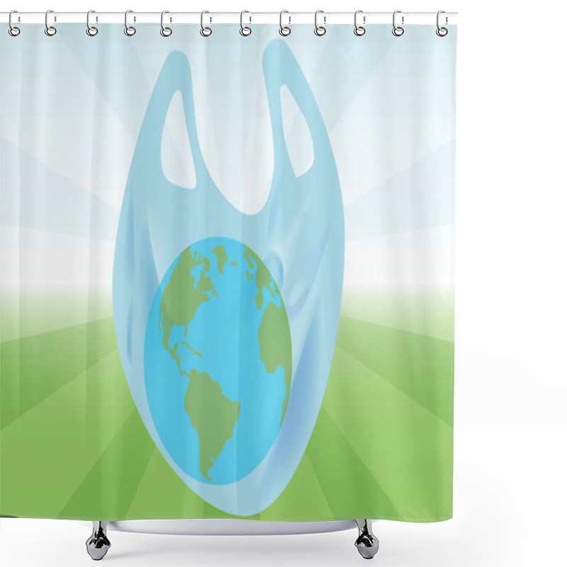 Personality  International Plastic Bag Free Day. Say No To Plastic. Go Green. Save Nature. Save Ocean. Earth In Plastic Bag On Green Background. Vector Bunner Shower Curtains