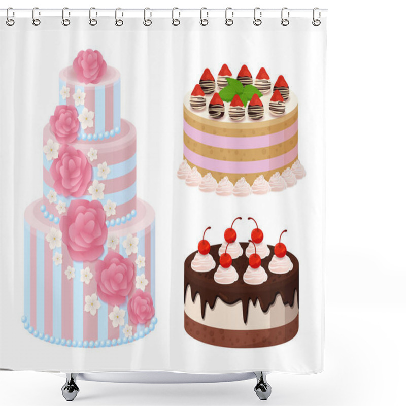 Personality  Sweet Bakery Collection Poster Vector Illustration Shower Curtains