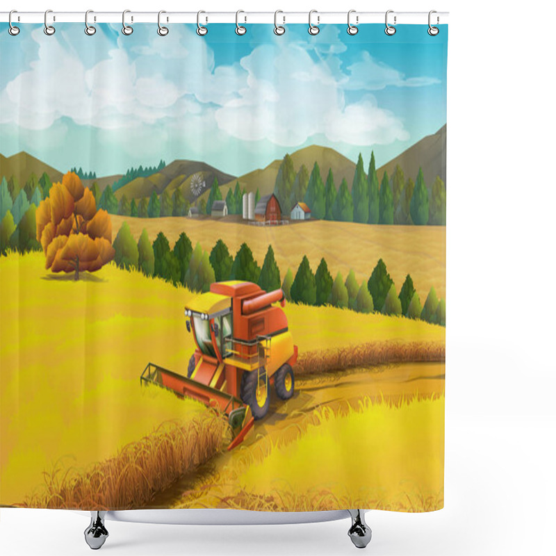 Personality  Farm, Vector Background. Rural Landscape Shower Curtains