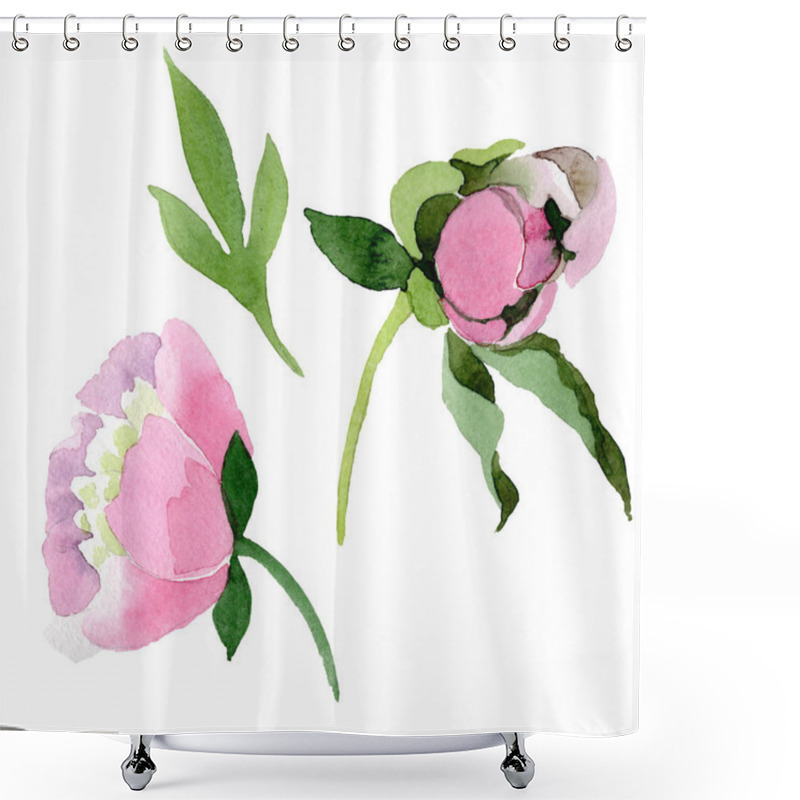 Personality  Beautiful Pink Peony Flowers Isolated On White Background. Watercolour Drawing Fashion Aquarelle. Isolated Peony Flowers Illustration Element. Shower Curtains