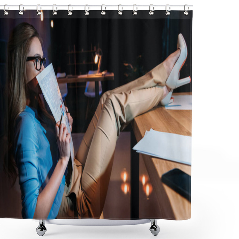 Personality  Businesswoman Working Late In Office  Shower Curtains