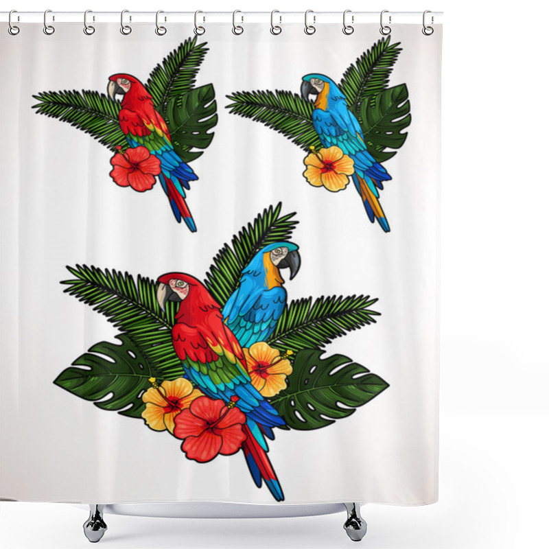 Personality  Macaw And Palm Leaves Shower Curtains