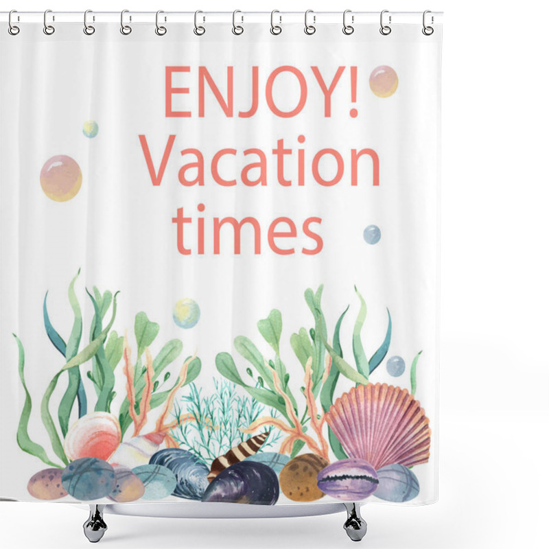 Personality  Sea Shell Marine Life Summertime Travel On The Beach ,aquarelle Isolated, Vector Illustration Color Coral 2019 Trendy Shower Curtains