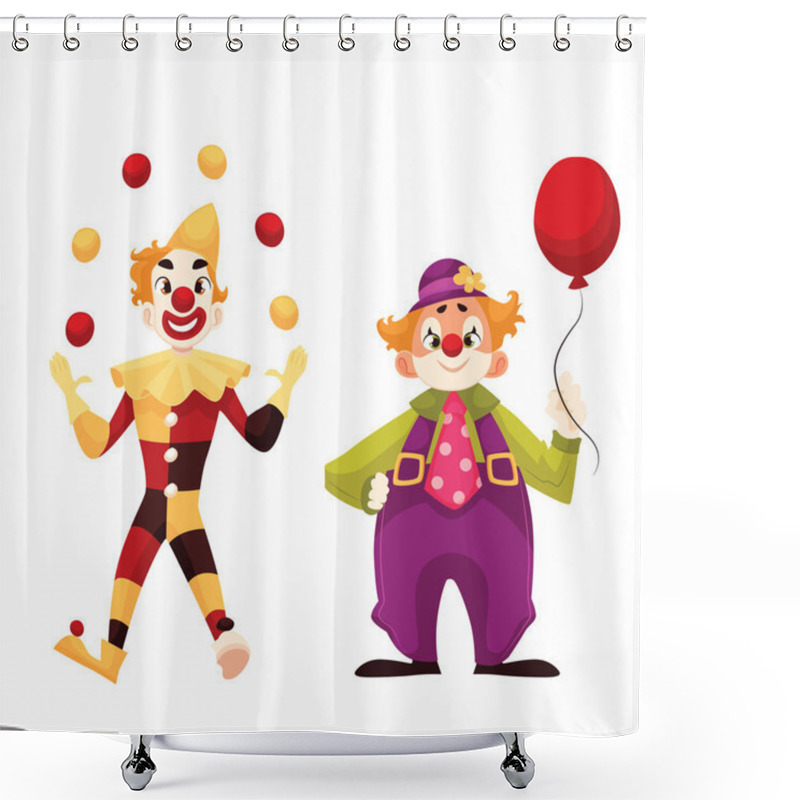 Personality  Two Cheerful Clown On A Holiday Shower Curtains