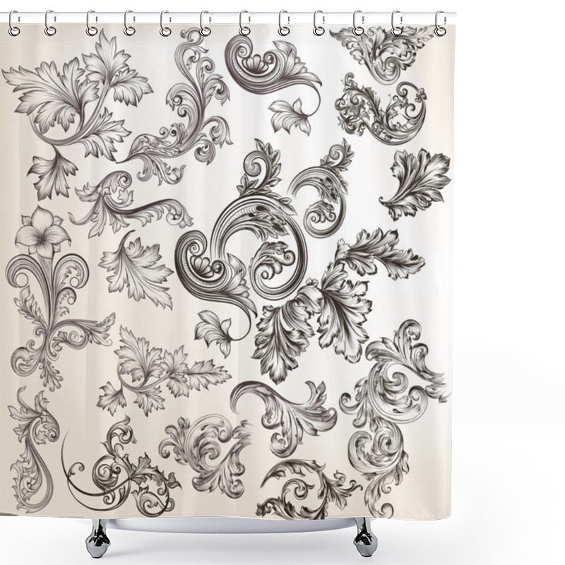 Personality  Vector Set Of Floral Elements For Design. Calligraphic Vector Shower Curtains