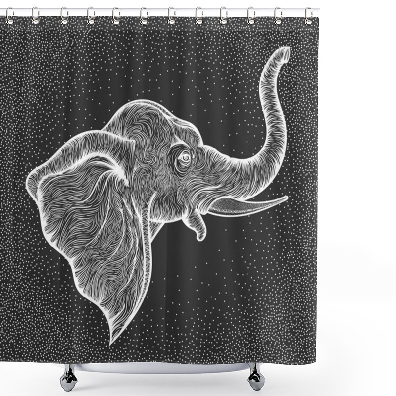 Personality  Head Of Elephant In Profile Line Art Boho Design. Illustration Of Indian God Ganesha. Vector Shower Curtains