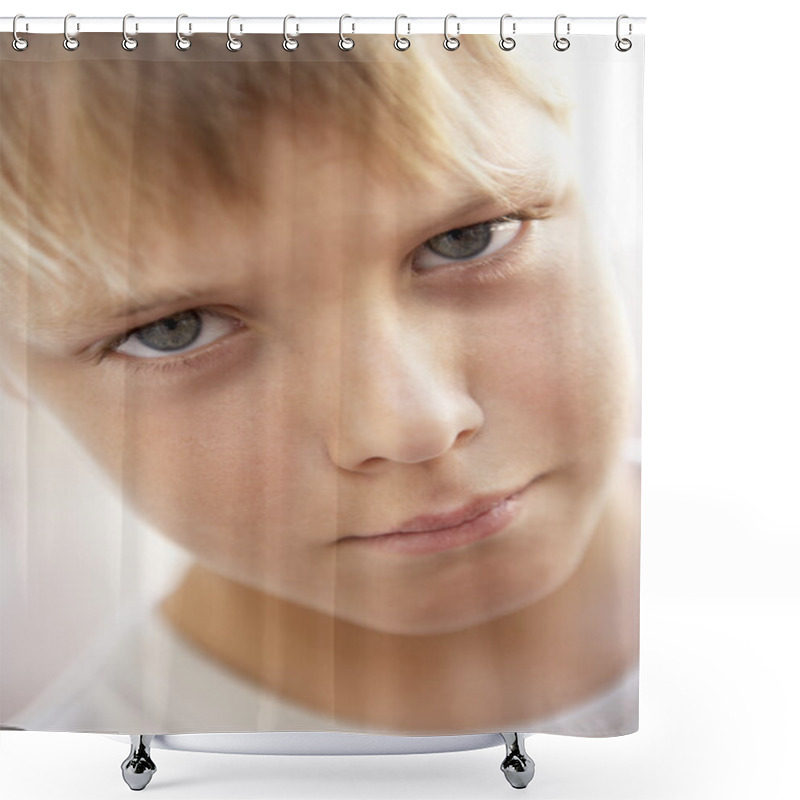 Personality  Portrait Of Boy Sulking Shower Curtains