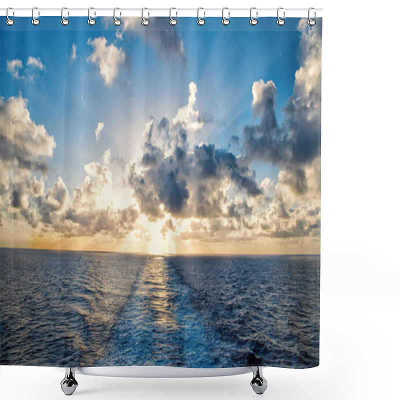 Personality  Water Trail Foaming Behind Boat In Sunset Or Sunrise Shower Curtains