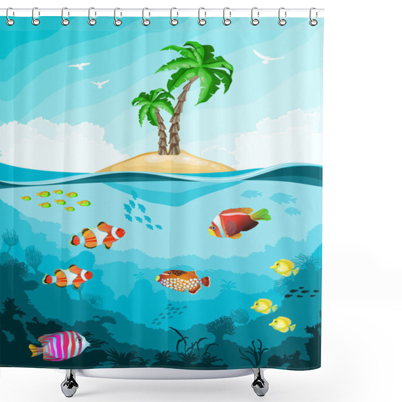 Personality  Underwater World With Fish And Tropical Island Shower Curtains