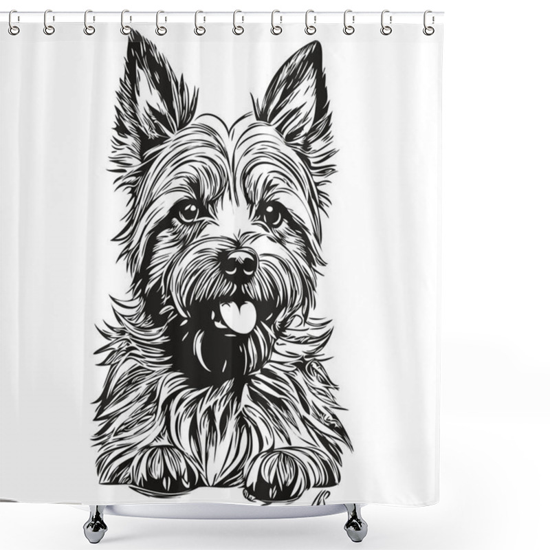 Personality  Cairn Terrier Dog Outline Pencil Drawing Artwork, Black Character On White Background Realistic Breed Pet Shower Curtains