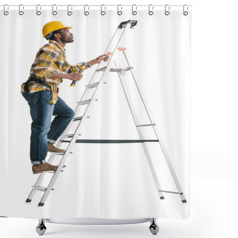 Personality  Handsome Construction Worker On Ladder Shower Curtains