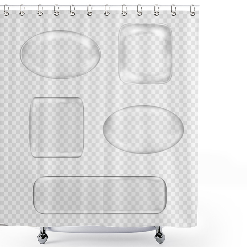 Personality  Vector Set Of Transparent Glass Buttons. White Sphere, Square, Rectangle With Glares And Highlights Shower Curtains