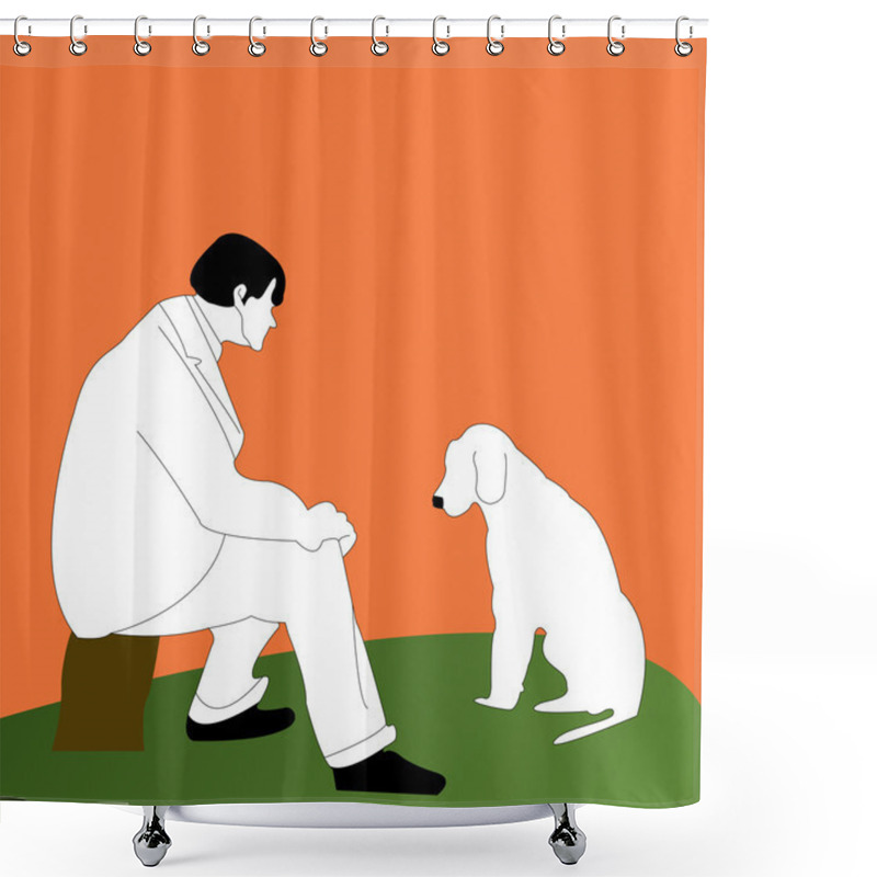 Personality  Man With His Dog Shower Curtains