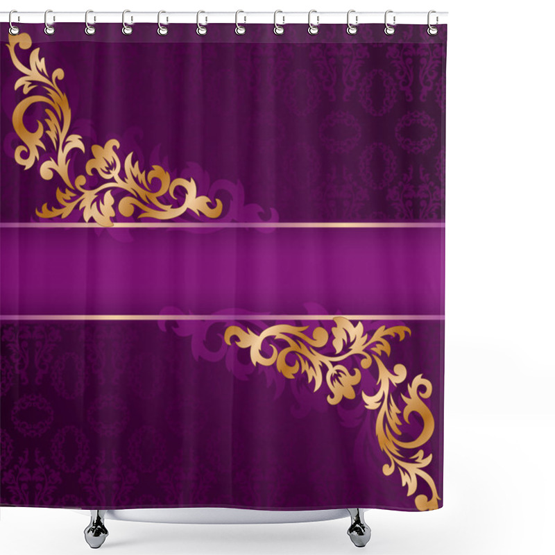 Personality  Purple Banner With Gold Ornaments Shower Curtains