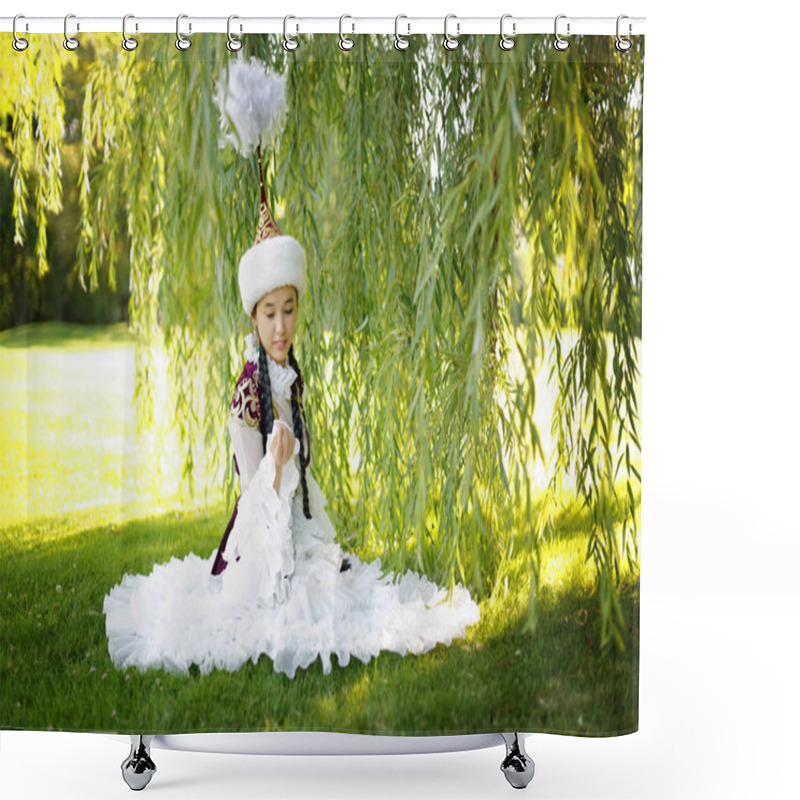 Personality  Beautiful Kazakh Woman In National Costume Shower Curtains