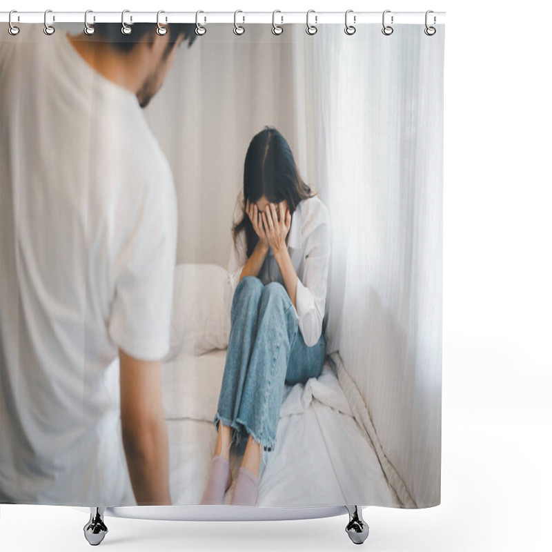 Personality  Domestic Violence And Family Conflict Concept, Father Fighting Mother With Quarrel At Home Shower Curtains