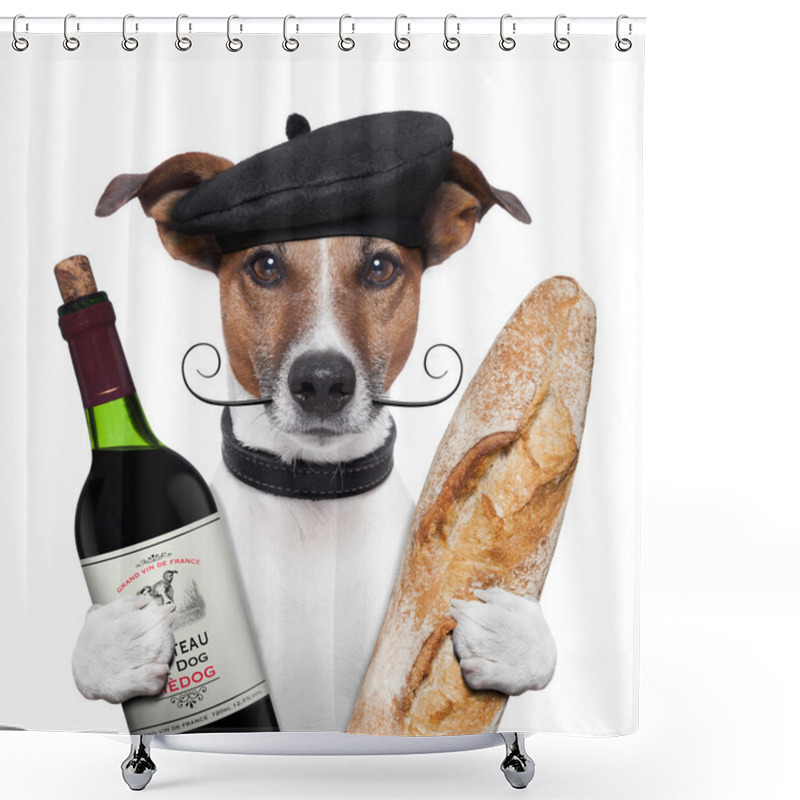 Personality  French Dog Wine Baguete Beret Shower Curtains