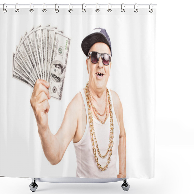 Personality  Toothless Old Man Holding Cash Shower Curtains