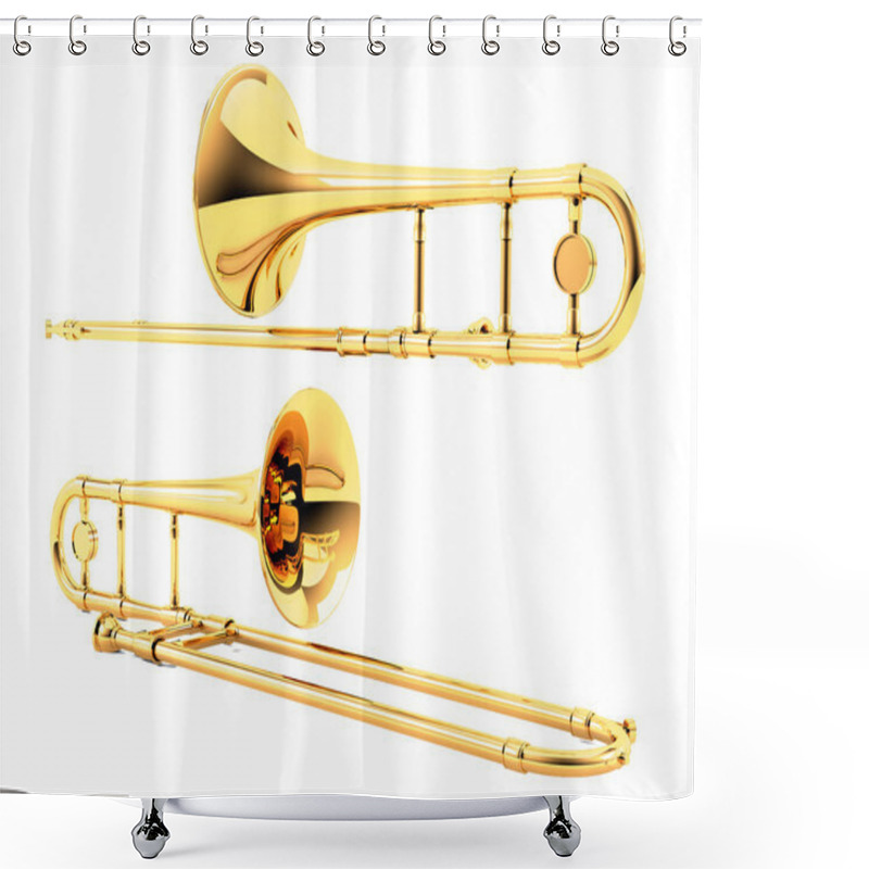 Personality  Trombone Isolated. Multiple Angles Of View Shower Curtains