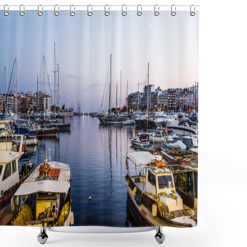 Personality  Piraeus Marina Port In The Night Shower Curtains