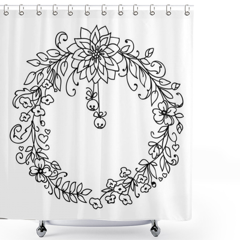 Personality  Merry Christmas And New Year Wreath With Little Bells Shower Curtains