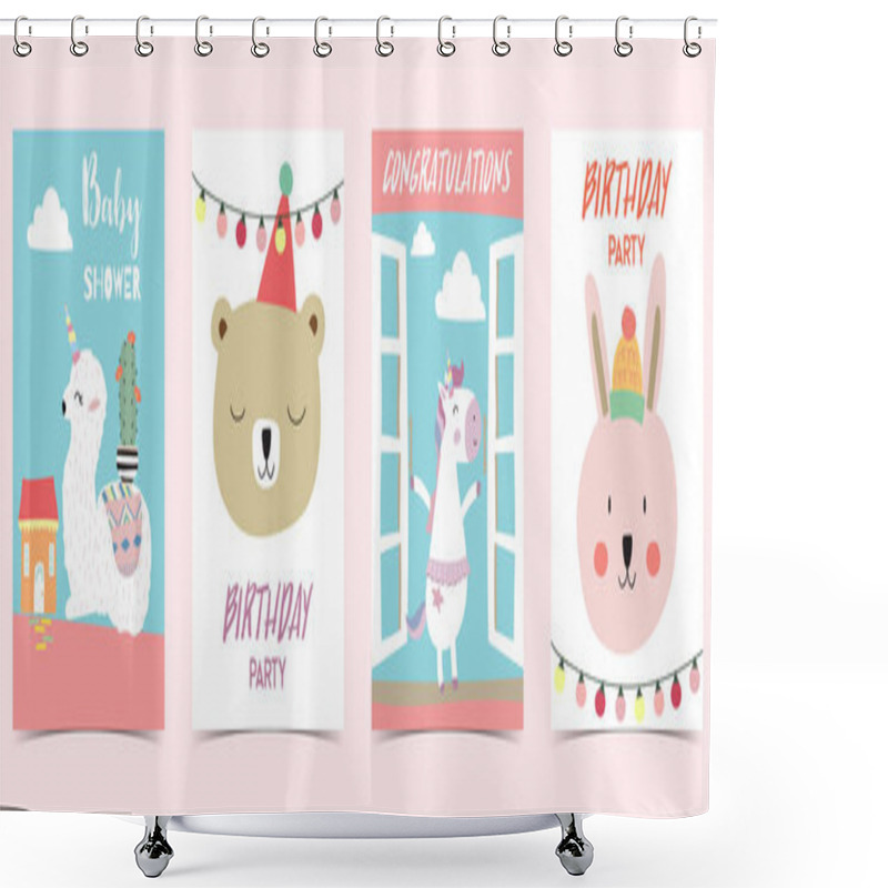 Personality  Pastel Card With Unicorn,star,bear,llama,rabbit Shower Curtains