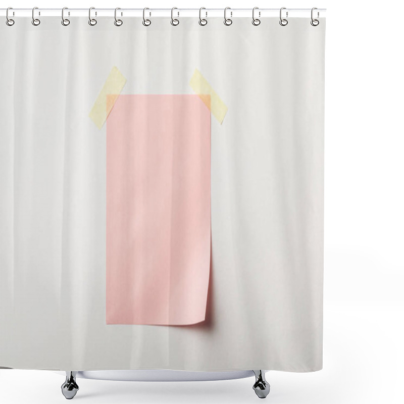 Personality  Pink Blank Paper With Sticky Tape On White Background Shower Curtains