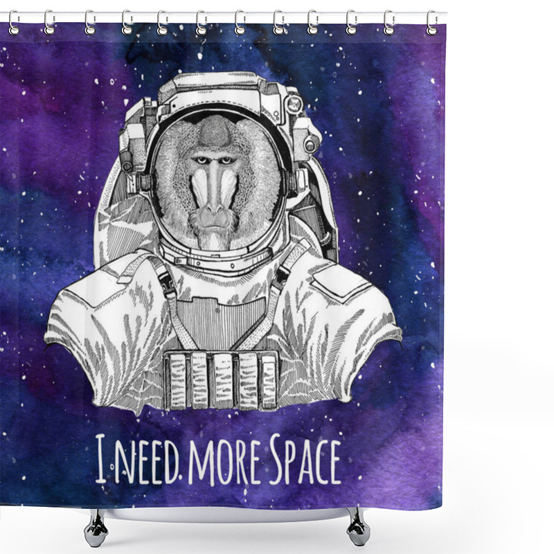 Personality  Animal Astronaut Monkey, Baboon, Dog-ape, Ape Wearing Space Suit Galaxy Space Background With Stars And Nebula Watercolor Galaxy Background Shower Curtains