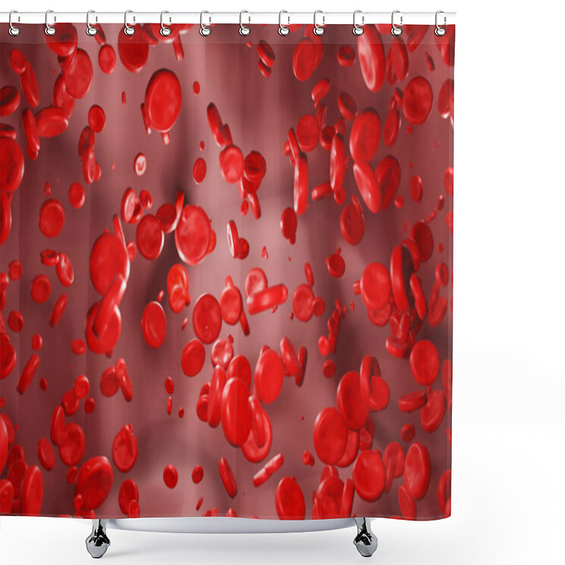 Personality  Blood Cells Flowing Through The Vein. Hemoglobin, Corpuscle, Bloodstream, Blood Plasma, Arteries. 3D Illustration Shower Curtains