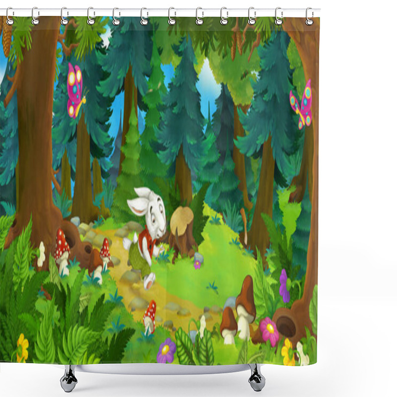 Personality  Cartoon Scene With Running Rabbit  Shower Curtains