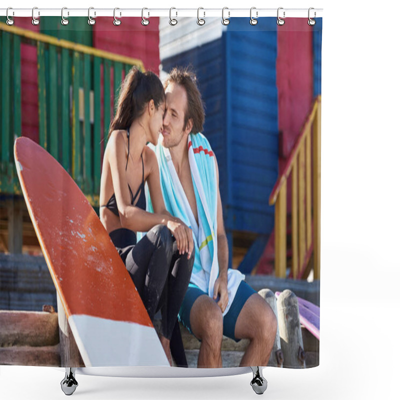 Personality  Couple Sitting On Stairs Shower Curtains