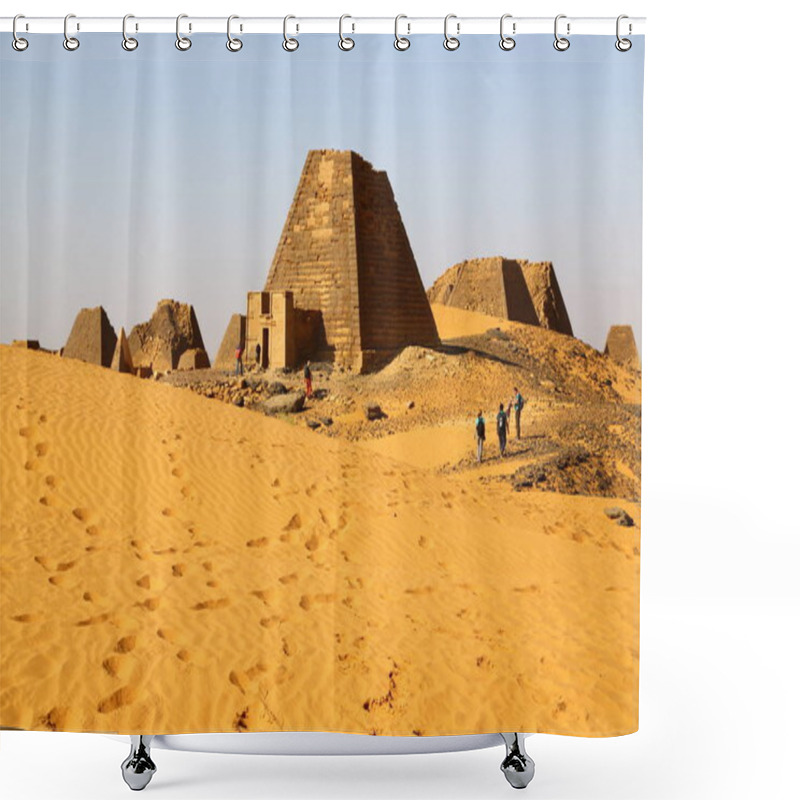 Personality  In Africa Sudan Meroe The Antique Pyramids Of The Black Pharaohs In The Middle Of The Deser Shower Curtains