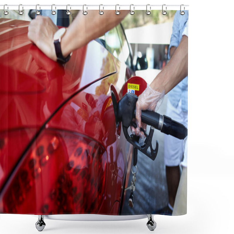 Personality  Man's Hand Pumping Gasoline Fuel Shower Curtains