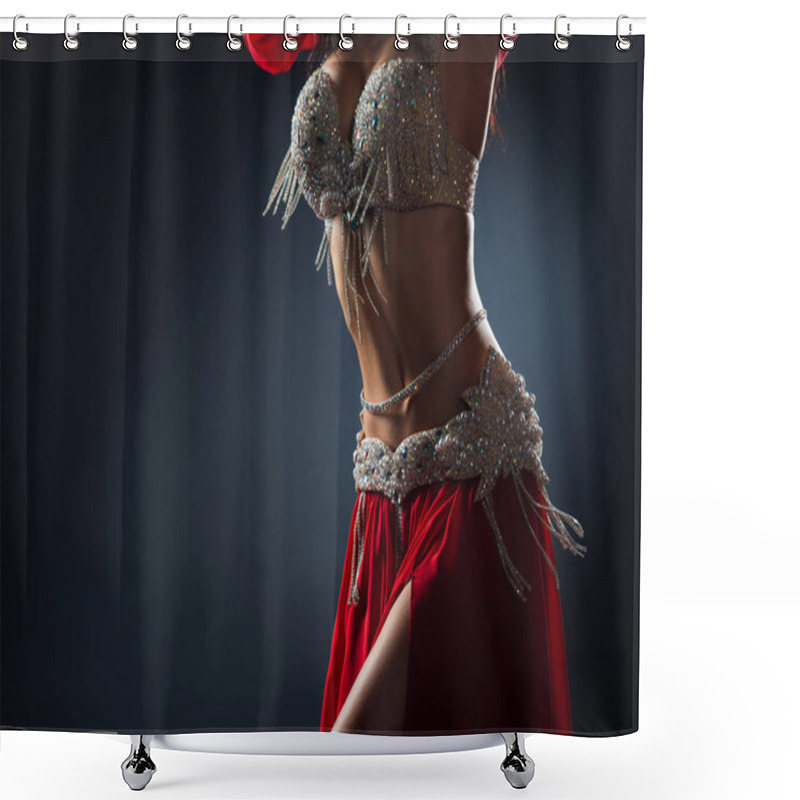 Personality  Beautiful Belly Dance Of A Girl In A Red Decorated Ethnic Dress  Shower Curtains