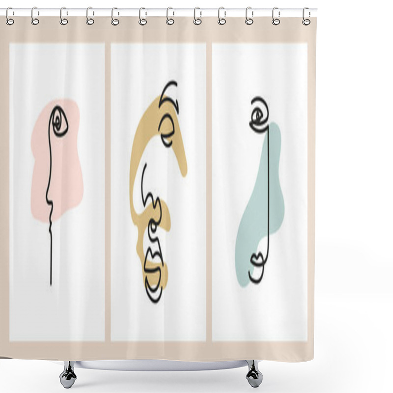 Personality  Set Of Minimalistic Elegant Concepts With Faces And Abstract Shapes Isolated. Shower Curtains