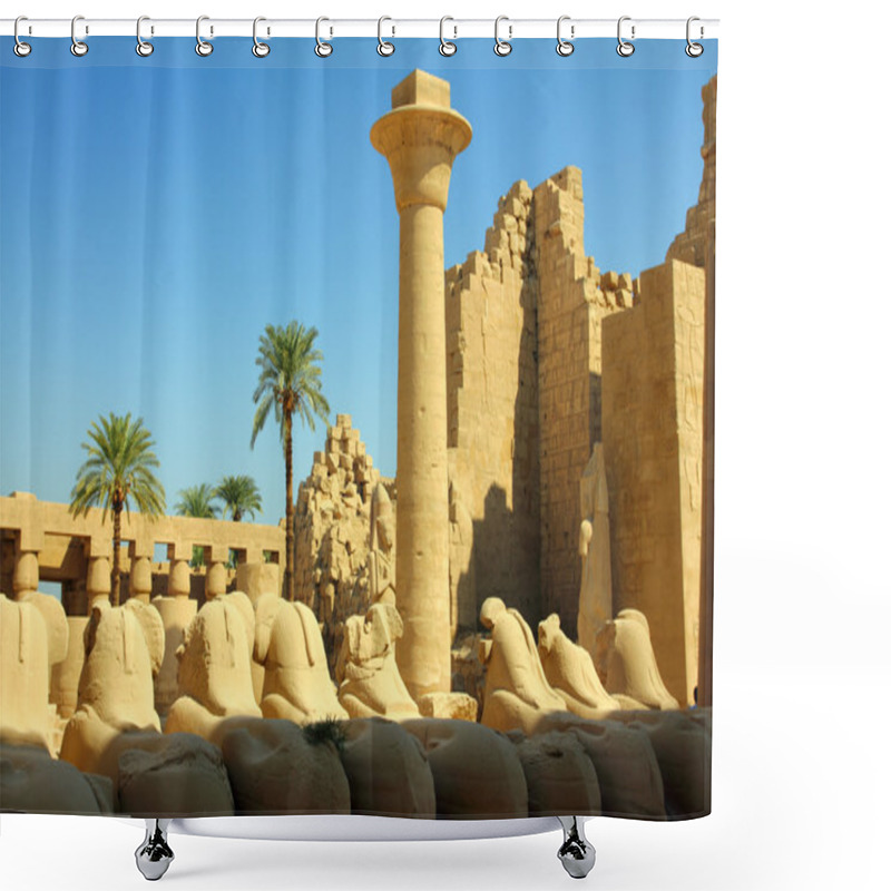 Personality  Column And Statues Of Sphinx In Karnak Temple Shower Curtains