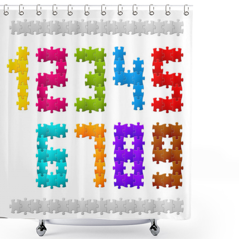 Personality  Vector Numbers Made From Puzzle Pieces Shower Curtains