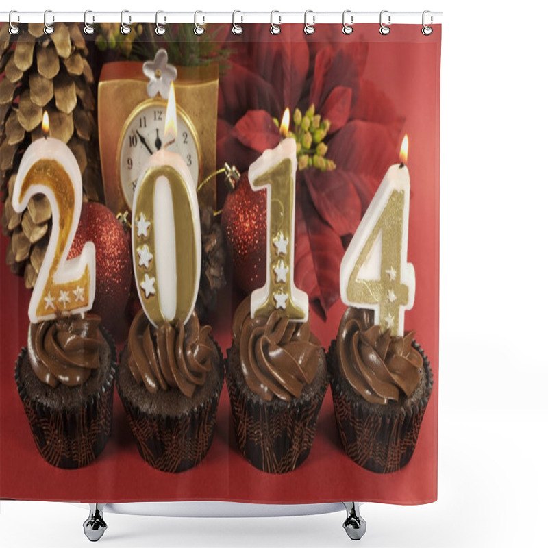 Personality  Happy New Year Chocolate Cupcakes With 2014 Number Candles Shower Curtains